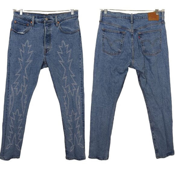 Levi's 501 Skinny Women Embroidered Jeans Del Norte High Waist‎ Sz 31 L 30 - Picture 1 of 16